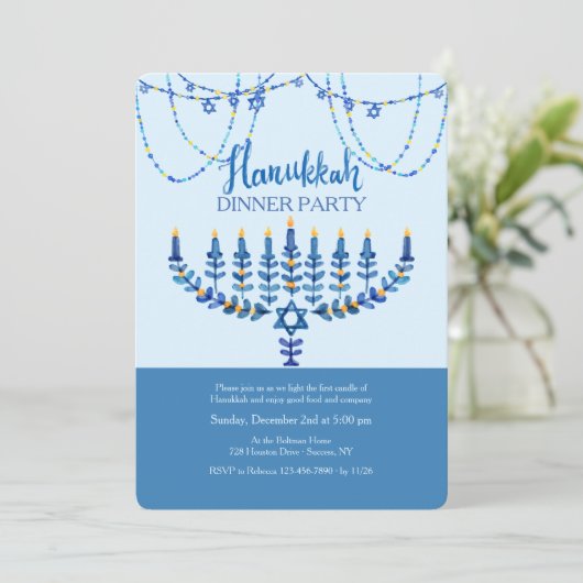 Hanukkah Dinner Party Invitation Kaart (Staand voorkant)
