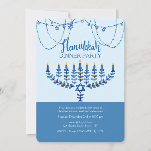 Hanukkah Dinner Party Invitation Kaart (Voorkant)