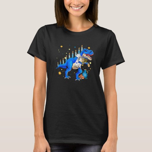Hanukkah Dinosaur Menorasaurus Rex Dino Chanukah B T-shirt (Voorkant)