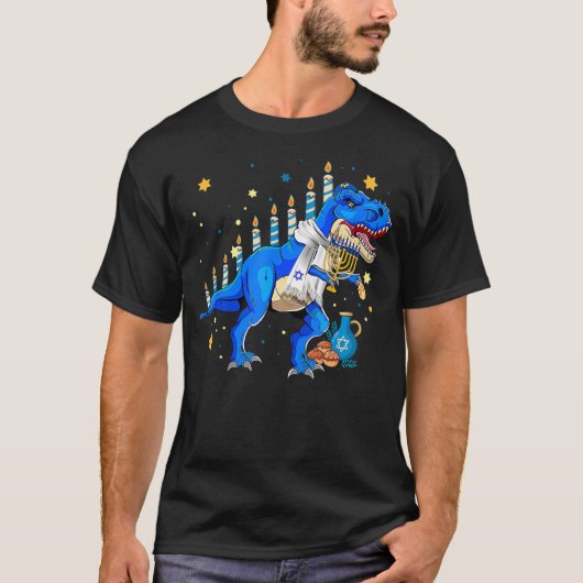 Hanukkah Dinosaur Menorasaurus Rex Dino Chanukah B T-shirt (Voorkant)