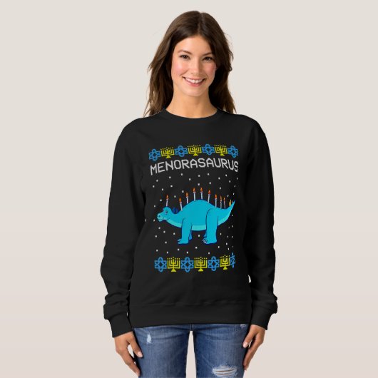 Hanukkah Dinosaur Menorasaurus Ugly Sweater   Dino (Voorkant volledig)