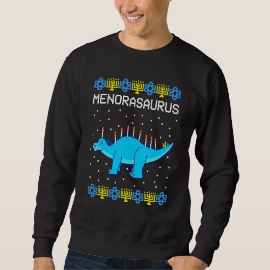 Hanukkah Dinosaur Menorasaurus Ugly Sweater Dino (Voorkant)