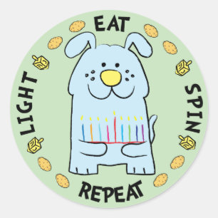 Hanukkah Dog-stickers "Light, Eat, Spin, Repeat" Ronde Sticker