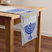 Hanukkah Donkerblauw Menorah Zilver Vakantie Decor Lange Tafelloper (Voorbeeld)