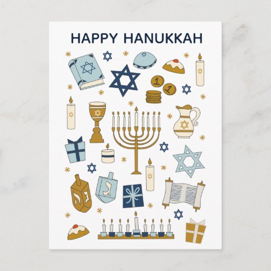 Hanukkah Doodles schattig geïllustreerd Briefkaart (Voorkant)