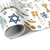 Hanukkah Doodles schattig geïllustreerd Wrapping P Cadeaupapier (Rol Hoek)