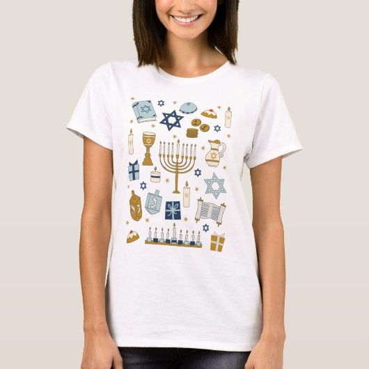 Hanukkah Doodles schattige T-Shirt (Voorkant)