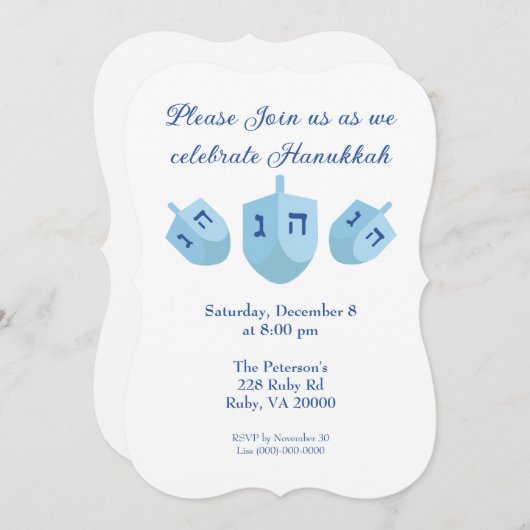 Hanukkah Draai Toppen Feest Kaart (Voorkant / Achterkant)