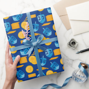 Hanukkah Draaienspelt Spel Gelt Donkerblauw Cadeaupapier