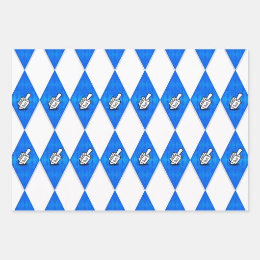 Hanukkah Dreidel Argyle Pattern Inpakpapier Vel (Voorkant 3)