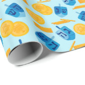 Hanukkah Dreidel Game Gelt Dark Blue Cadeaupapier (Rol Hoek)