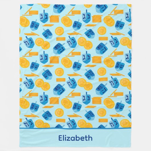 Hanukkah Dreidel Game Gelt Dark Blue Fleece Deken (Voorkant)