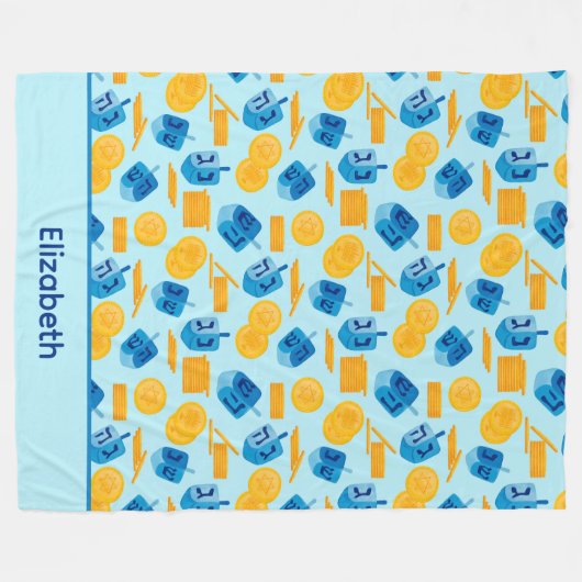 Hanukkah Dreidel Game Gelt Dark Blue Fleece Deken (Voorkant (Horizontaal))