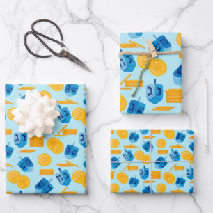 Hanukkah Dreidel Game Gelt Dark Blue Inpakpapier Vel