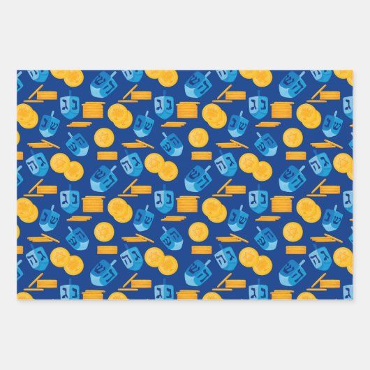 Hanukkah Dreidel, Gelt, Sufganiyot, String Lights Inpakpapier Vel (Voorkant 2)