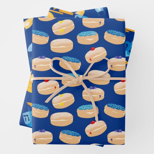 Hanukkah Dreidel, Gelt, Sufganiyot, String Lights Inpakpapier Vel (In situ)