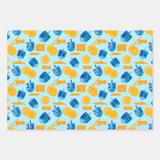 Hanukkah Dreidel, Gelt, Sufganiyot, String Lights Inpakpapier Vel (Voorkant 2)