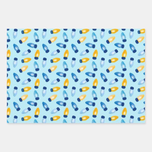 Hanukkah Dreidel, Gelt, Sufganiyot, String Lights Inpakpapier Vel (Voorkant 3)