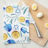 Hanukkah Dreidel Jewish Holiday Pattern Theedoek (Quarter Fold)