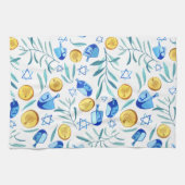 Hanukkah Dreidel Jewish Holiday Pattern Theedoek (Horizontaal)