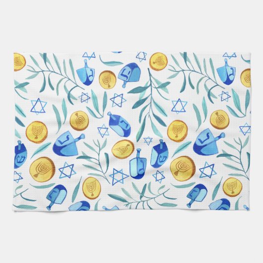 Hanukkah Dreidel Jewish Holiday Pattern Theedoek (Horizontaal)