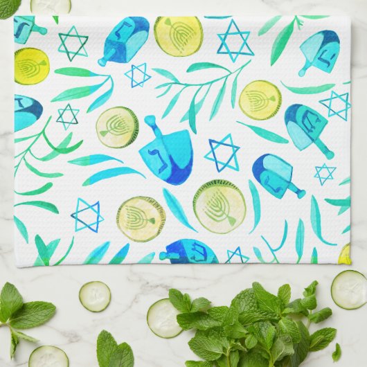 Hanukkah Dreidel Jewish Holiday Pattern Theedoek (Gevouwen)