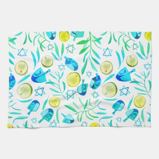 Hanukkah Dreidel Jewish Holiday Pattern Theedoek (Horizontaal)
