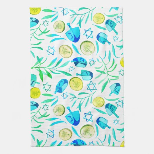 Hanukkah Dreidel Jewish Holiday Pattern Theedoek (Verticaal)