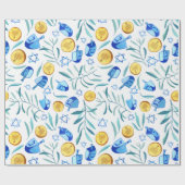 Hanukkah Dreidel Jewish Holiday Pattern Waterverf Cadeaupapier (Vlak)