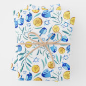 Hanukkah Dreidel Jewish Holiday Pattern Waterverf Inpakpapier Vel (In situ)