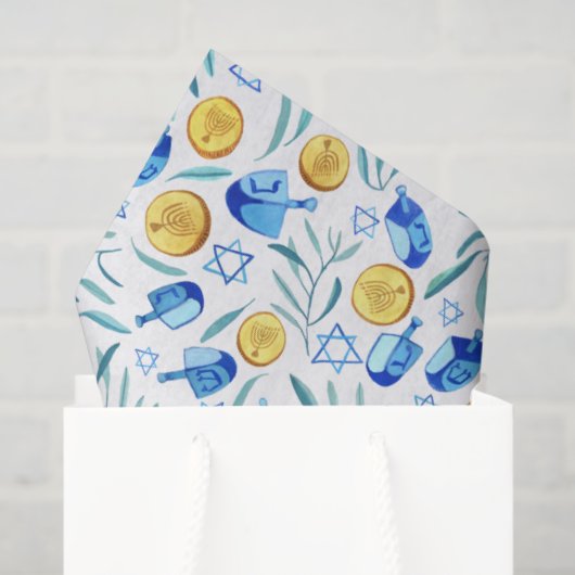 Hanukkah Dreidel Jewish Holiday Pattern Waterverf Tissuepapier (Cadeauzakje)