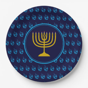 HANUKKAH Dreidel Menorah Israel Blue Silver Papieren Bordje