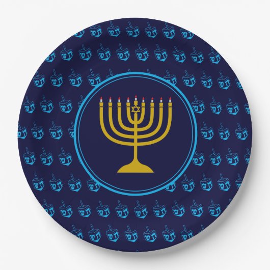 HANUKKAH Dreidel Menorah Israel Blue Silver Papieren Bordje (Voorkant)