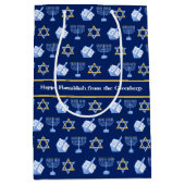 Hanukkah Dreidel Menorah Pattern Blue Custom Party Medium Cadeauzakje (Voorkant)