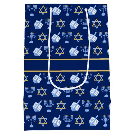 Hanukkah Dreidel Menorah Pattern Blue Custom Party Medium Cadeauzakje (Achterkant)