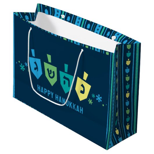 Hanukkah Dreidel Party Gift Bag Groot Cadeauzakje (Voorkant Gekanteld)