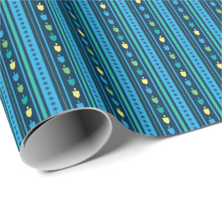Hanukkah Dreidel Party Stripe Wrapping Paper Cadeaupapier