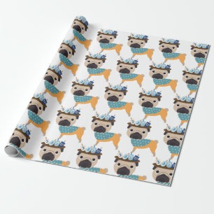 Hanukkah Dreidel Pug (aanpasbaar) Cadeaupapier