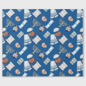 Hanukkah Dreidel Ster van David Menorah Torah Blue Cadeaupapier (Vlak)