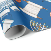 Hanukkah Dreidel Ster van David Menorah Torah Blue Cadeaupapier (Rol Hoek)