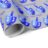 Hanukkah Dreidels Blauw Patroon Personaliseer dit Cadeaupapier (Rol Hoek)