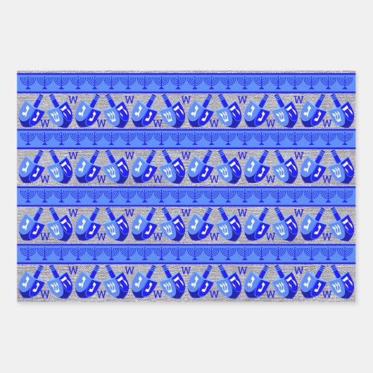 Hanukkah Dreidels Blue Monogram Assortment Inpakpapier Vel (Voorkant 3)