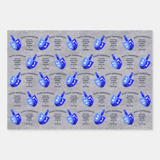 Hanukkah Dreidels Blue Monogram Assortment Inpakpapier Vel (Voorkant)
