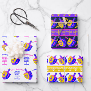 Hanukkah Dreidels Colorful Monogram Assortment Inpakpapier Vel