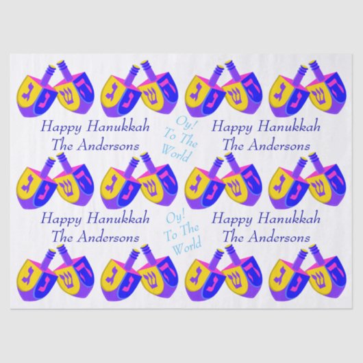 Hanukkah Dreidels Colorful Personalized Fun Kinder Tissuepapier (Voorkant)