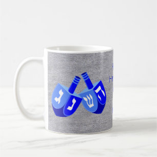 Hanukkah Dreidels in blauw Kinder Voeg Jouw naam p Koffiemok