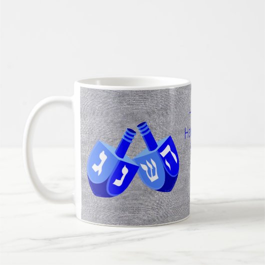 Hanukkah Dreidels in blauw Kinder Voeg Jouw naam p Koffiemok (Links)