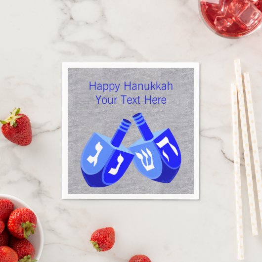 Hanukkah Dreidels in Blauw Vet en Bright Party Servetten (Insitu)