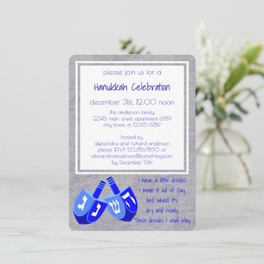 Hanukkah Dreidels in Blue Dreidel Song Party Kaart (Staand voorkant)