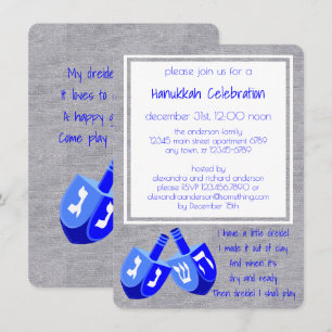 Hanukkah Dreidels in Blue Dreidel Song Party Kaart